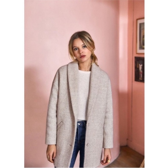 SEZANE Bowie bow coat wool herringbone size 44 = US 12 Large - Picture 7 of 10